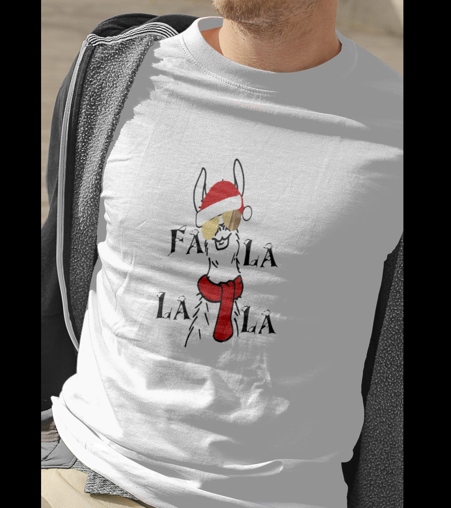 Christmas Falalala Llama Wearing Santa Hat And Scarf T-Shirt