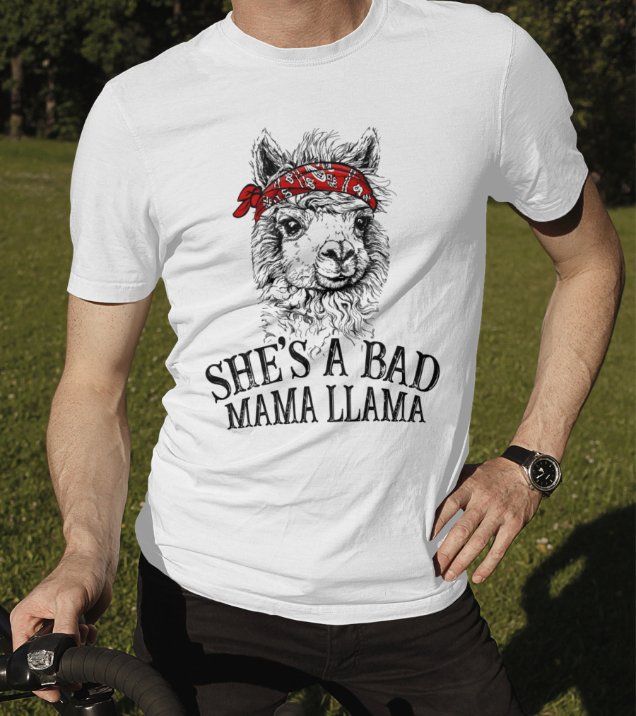 She's A Bad Mama Llama Red Bandana T-Shirt