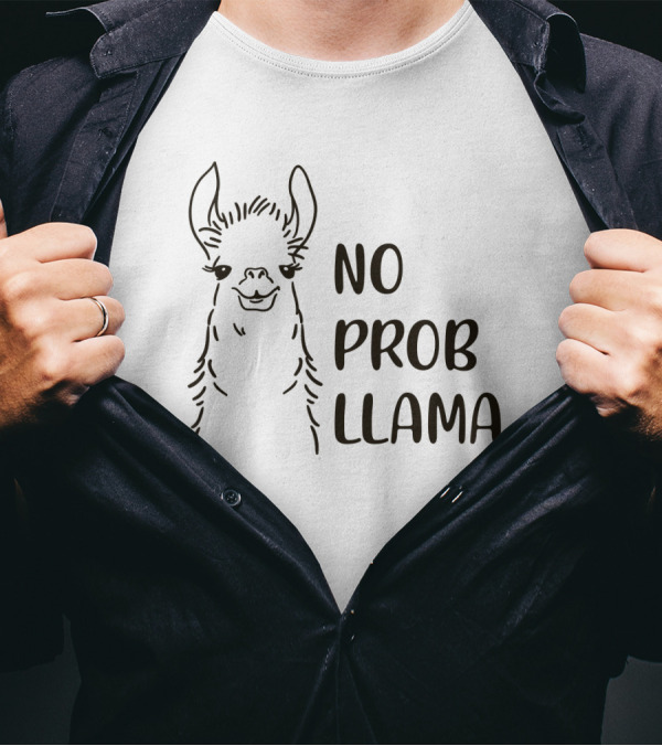 No Prob Llama Drawing Black And White Sketch T-Shirt