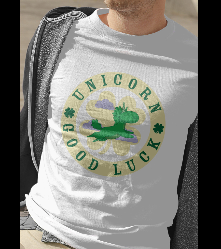 Unicorn Good Luck Clover Clouds Green Flying T-Shirt