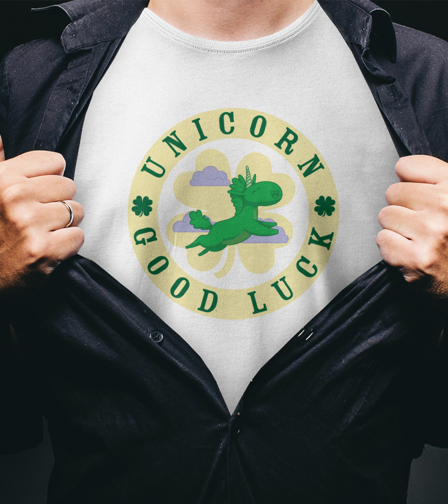 Unicorn Good Luck Clover Clouds Green Flying T-Shirt