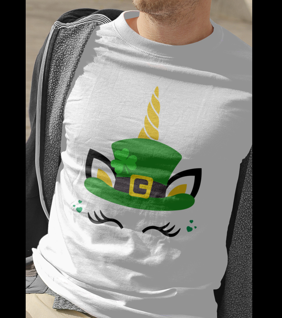 Unicorn Shamrocks Leprechaun Hat Clover St. Patrick's Day Magic Icons T-Shirt