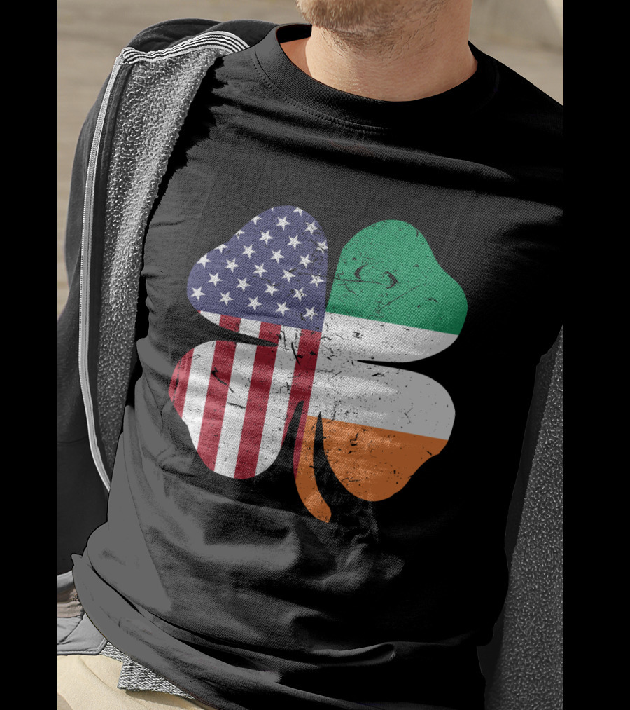 Ireland Flag And American Flag Shamrock T-Shirt