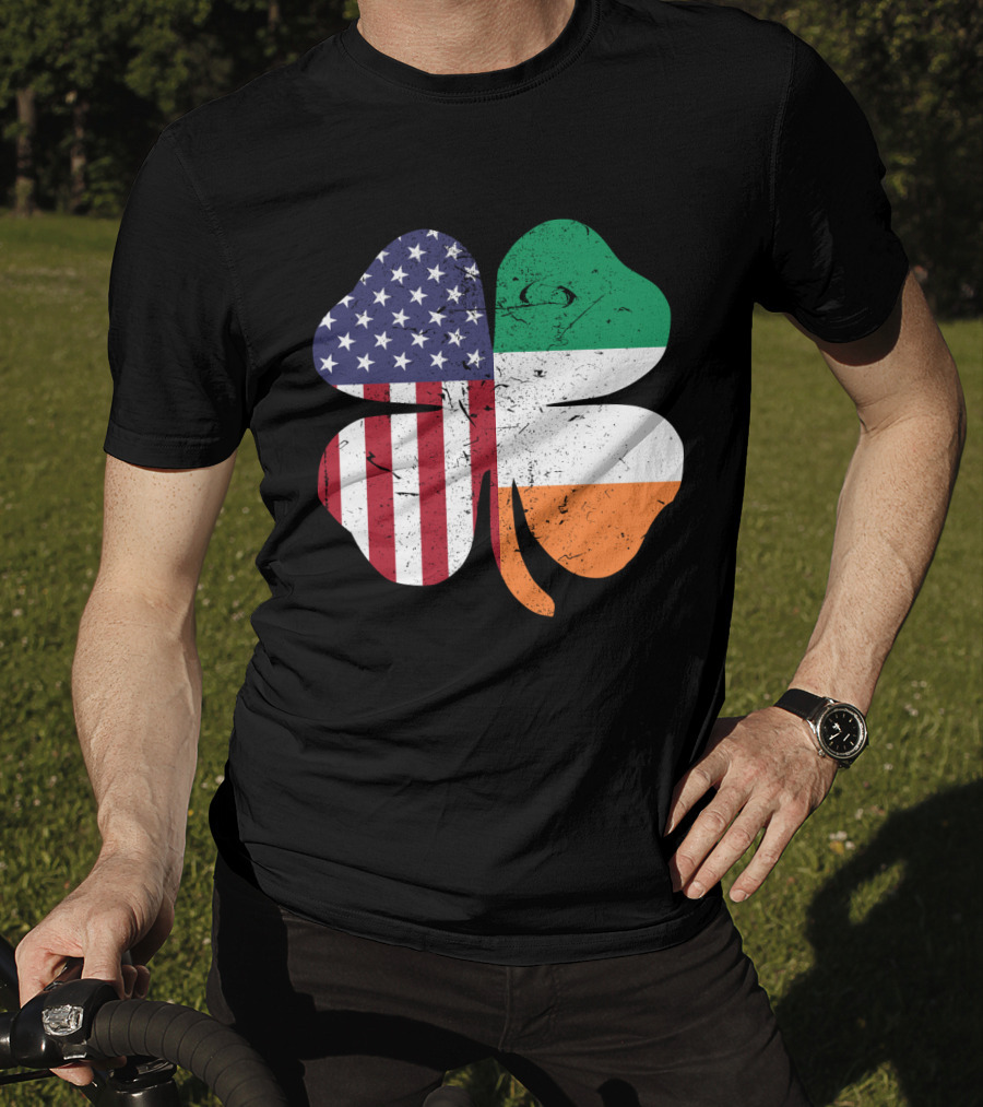 Ireland Flag And American Flag Shamrock T-Shirt