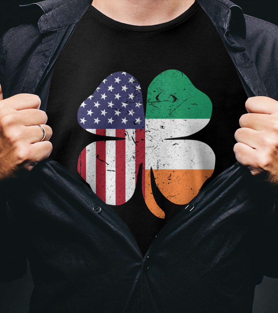 Ireland Flag And American Flag Shamrock T-Shirt