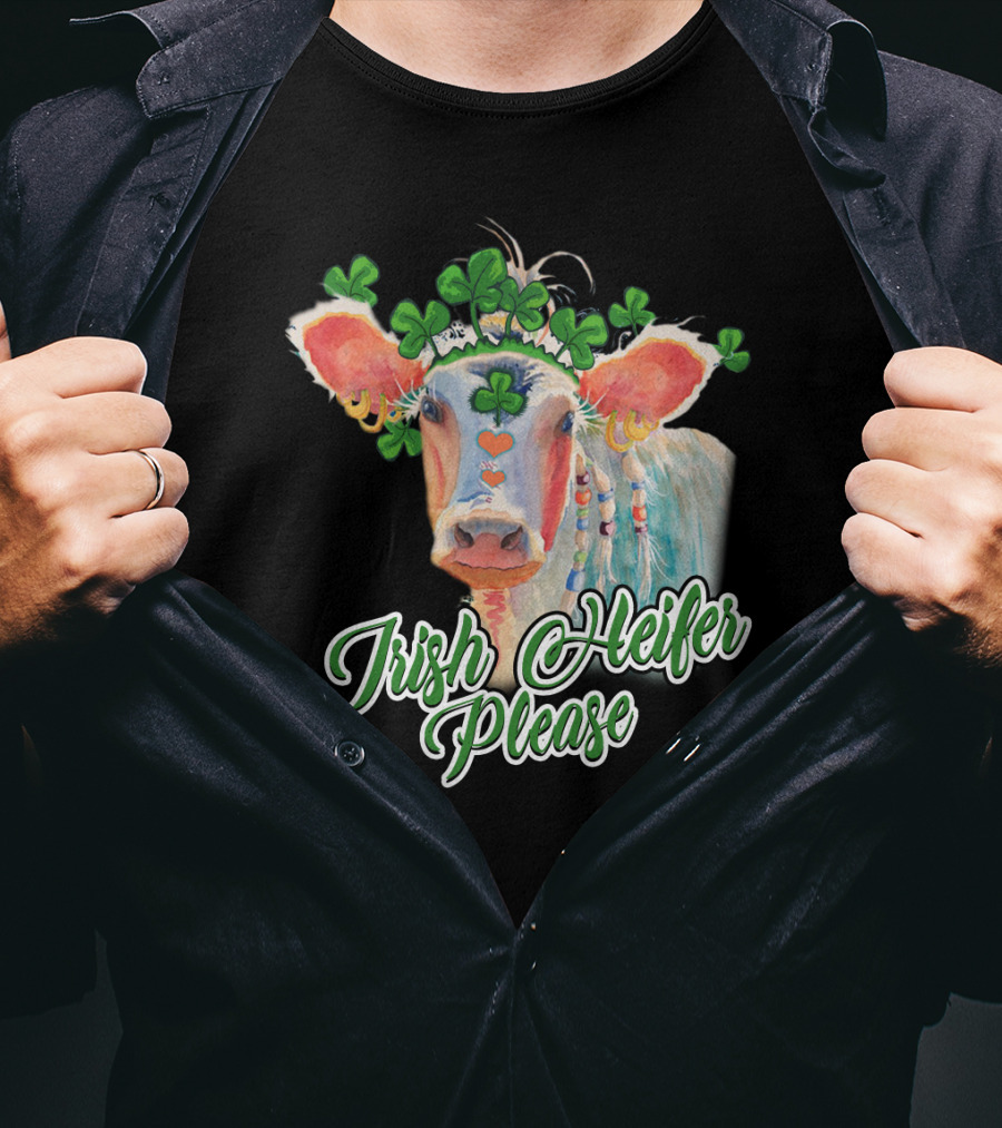 Irish Heifer Please With Shamrock Cow T-Shirt