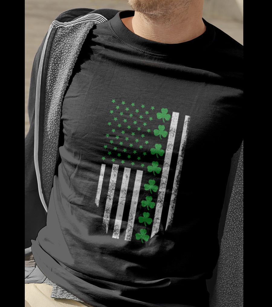 St Patrick's Day Shamrock American Flag T-Shirt