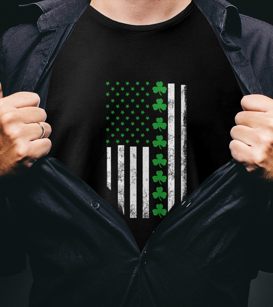 St Patrick's Day Shamrock American Flag T-Shirt