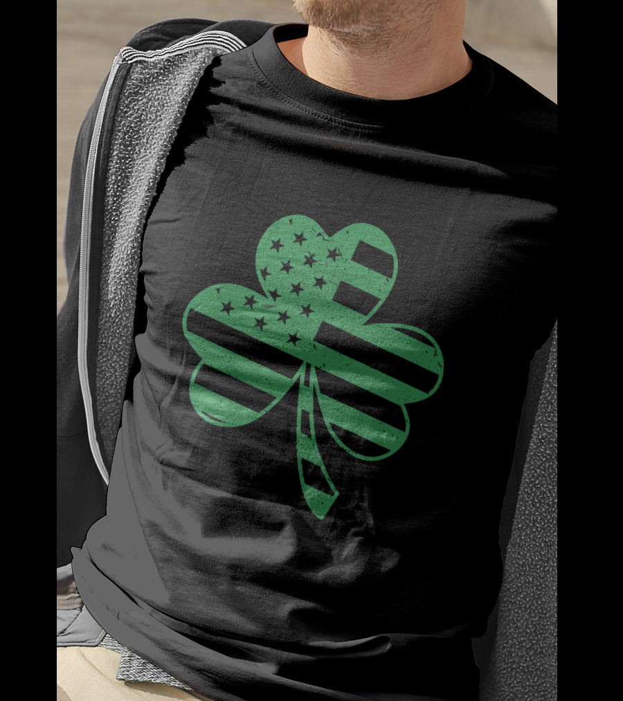 St. Patrick's Day Shamrock With American Flag Stripes And Stars T-Shirt