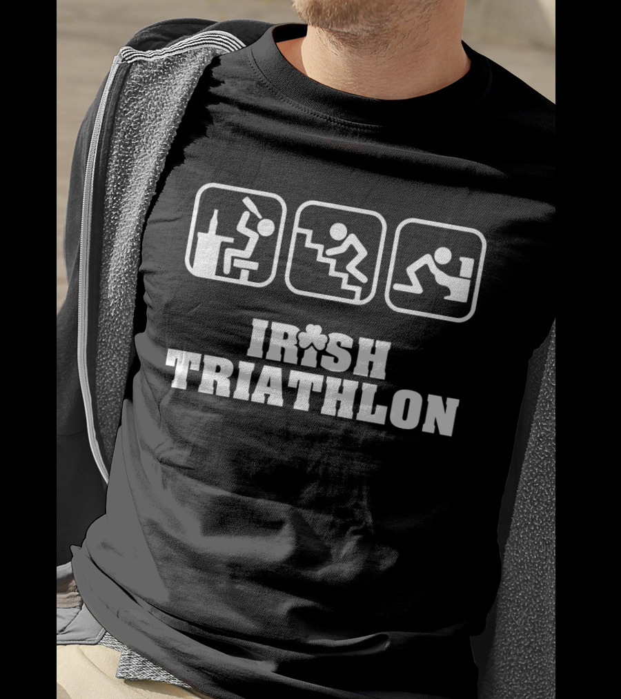 Irish Triathlon Beer Drinking Stairs Crawling Icons T-Shirt