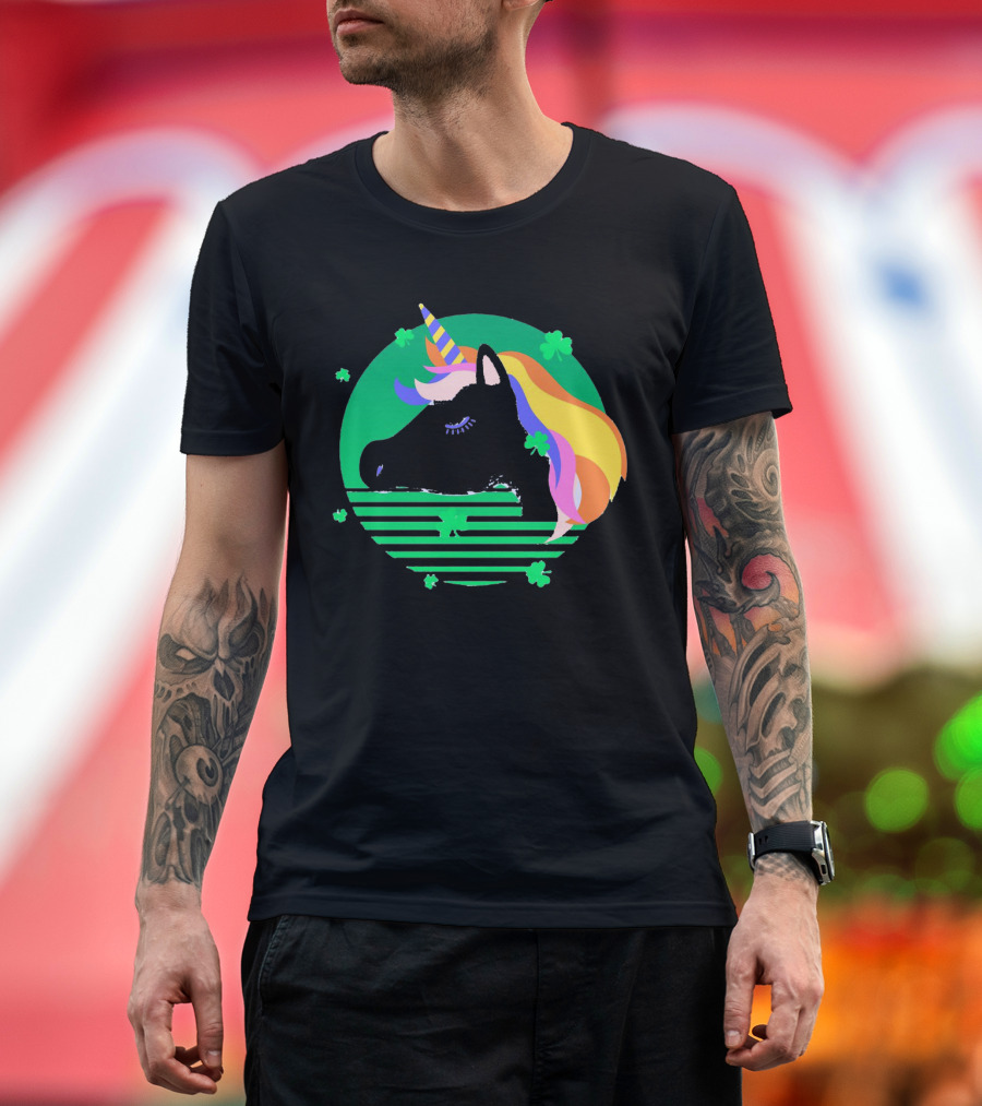 Rainbow Unicorn with Clover and Stripes St Patrick's Day T-Shirt
