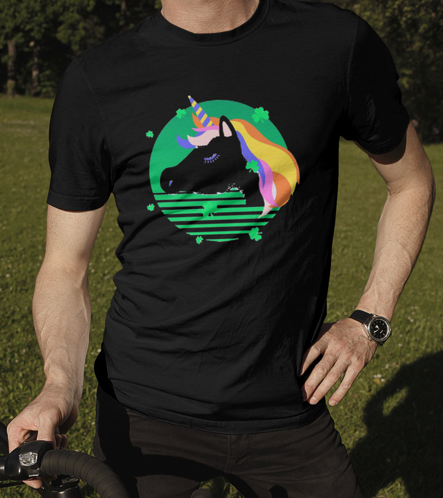 Rainbow Unicorn With Clover And Stripes St Patrick's Day T-Shirt
