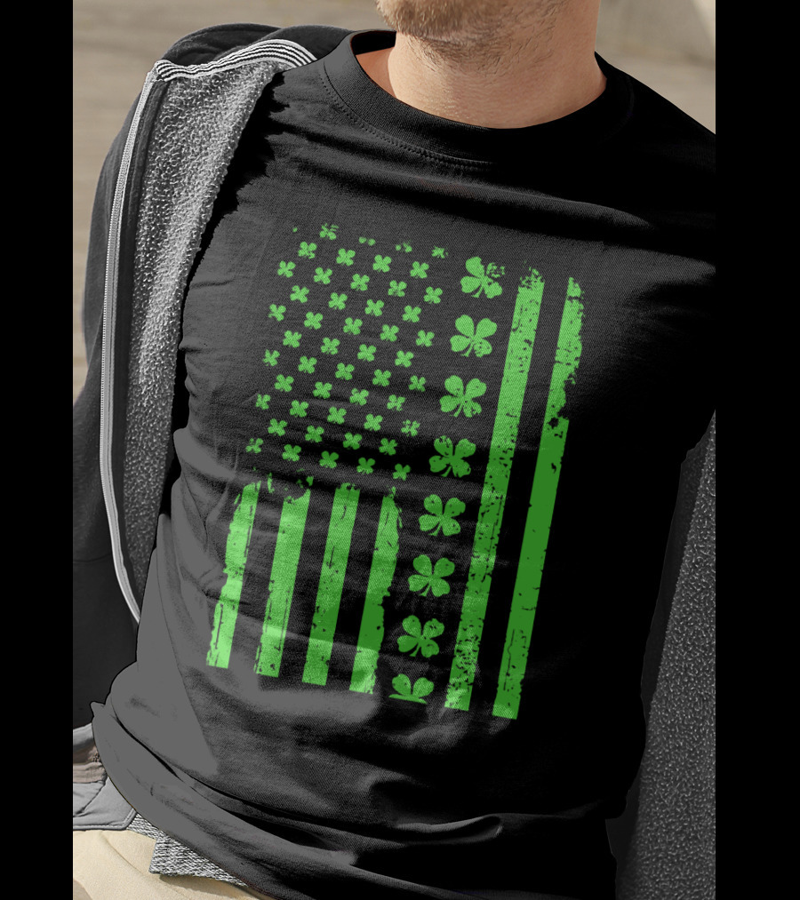 American Flag Green Clover Shamrock T-Shirt