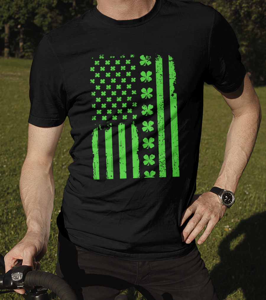 American Flag Green Clover Shamrock T-Shirt