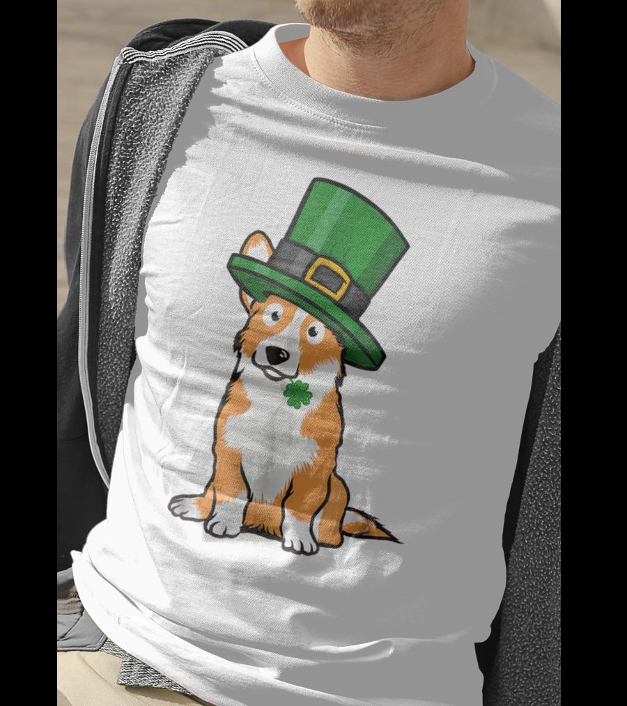 Lucky Corgi Dog St Patrick's Day Hat Shamrock T-Shirt