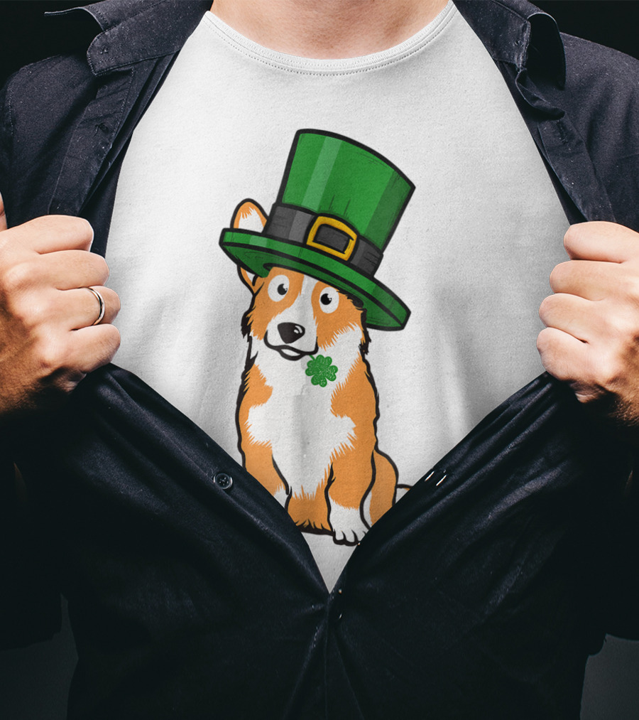 Lucky Corgi Dog St Patrick's Day Hat Shamrock T-Shirt