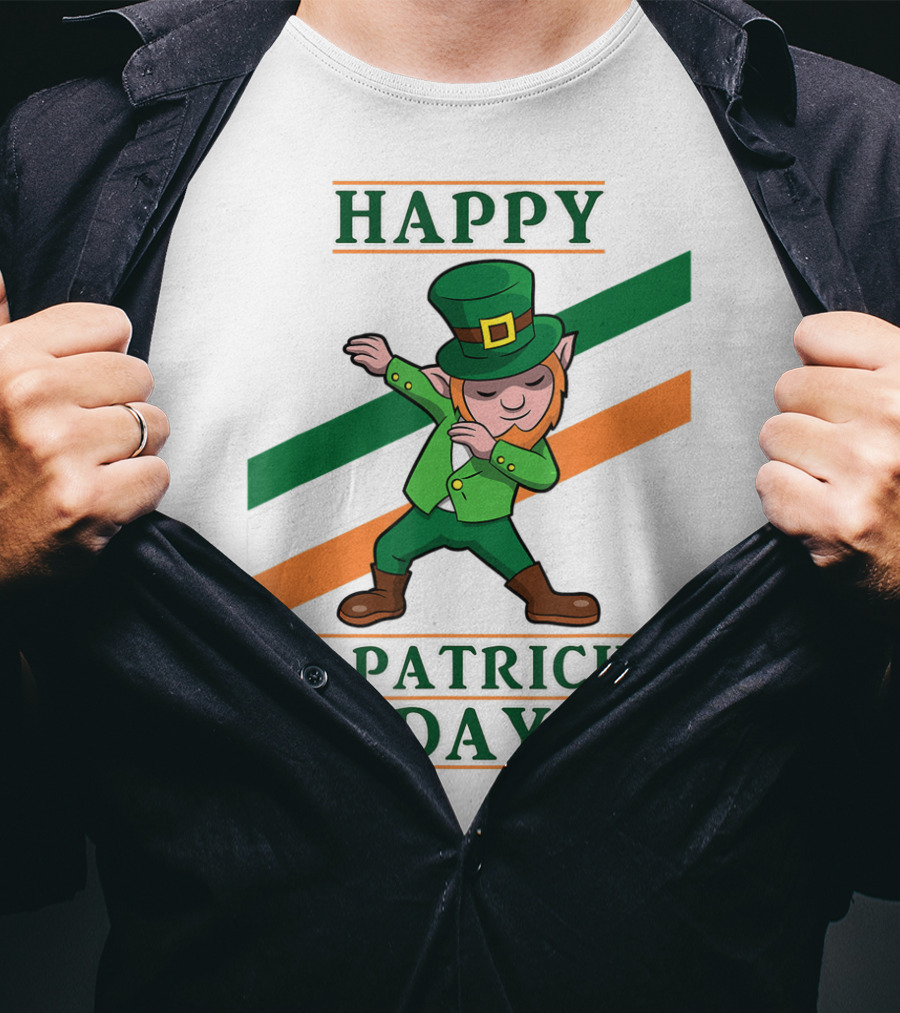 Happy St. Patrick's Day Dabbing Leprechaun Irish Flag T-Shirt