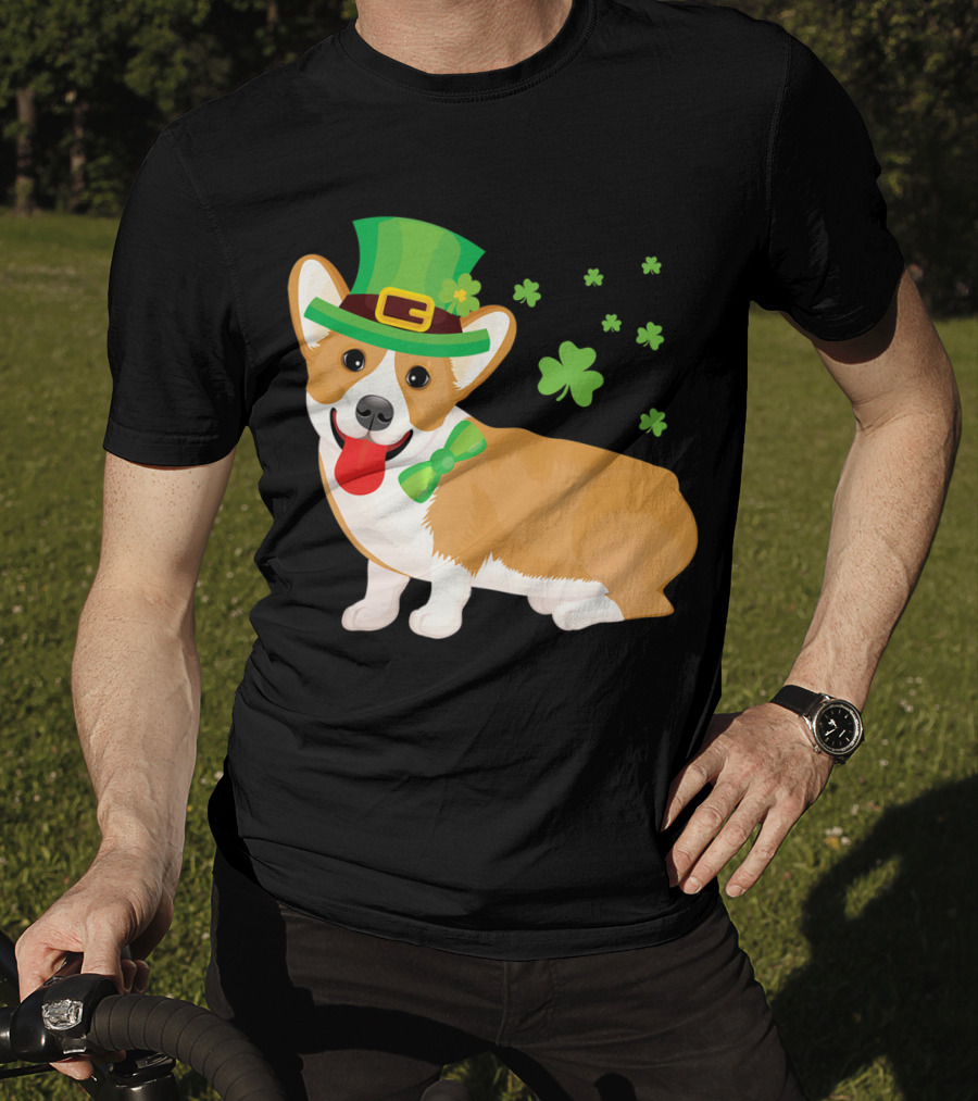 Corgi St Patrick's Day Lucky Shamrocks And Green Leprechaun Hat T-Shirt
