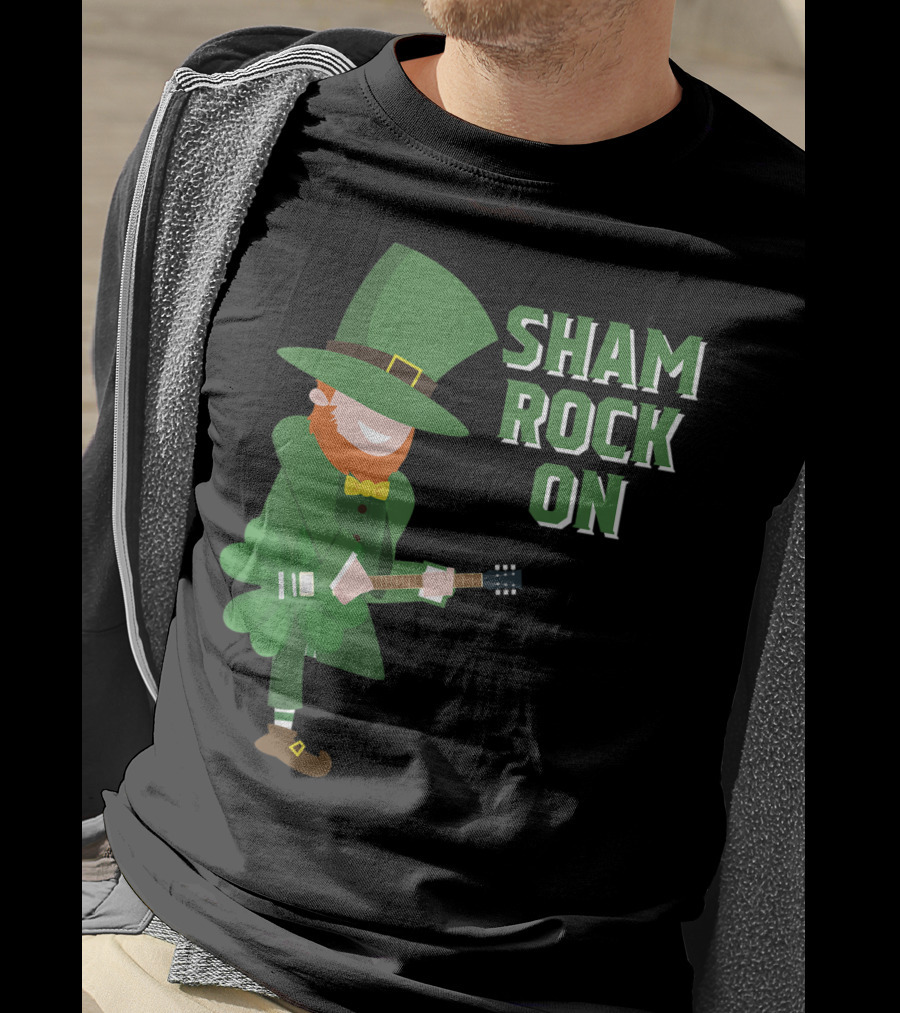 Shamrock On Cute Elf Playing Guitar St. Patrick's Day T-Shirt