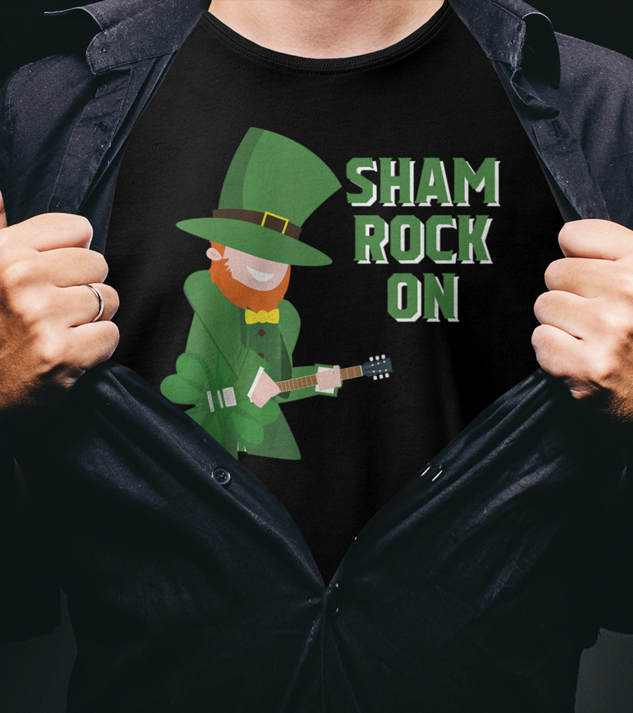 Shamrock On Cute Elf Playing Guitar St. Patrick's Day T-Shirt