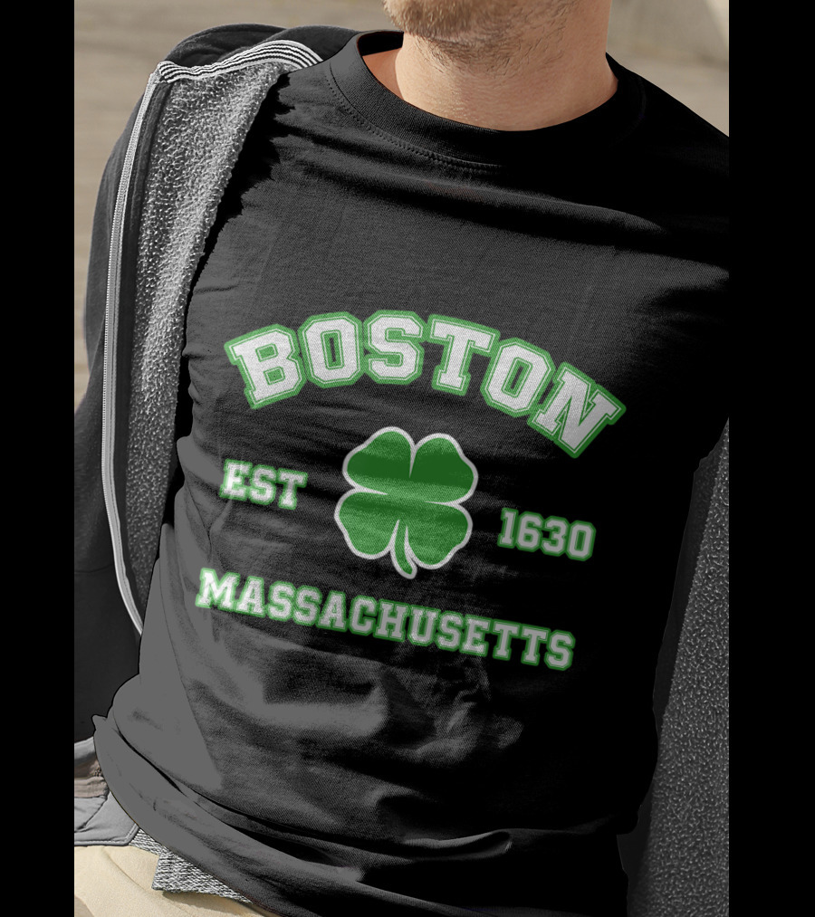 Boston Massachusetts Est 1630 Shamrock St. Patrick's Day Irish T-Shirt