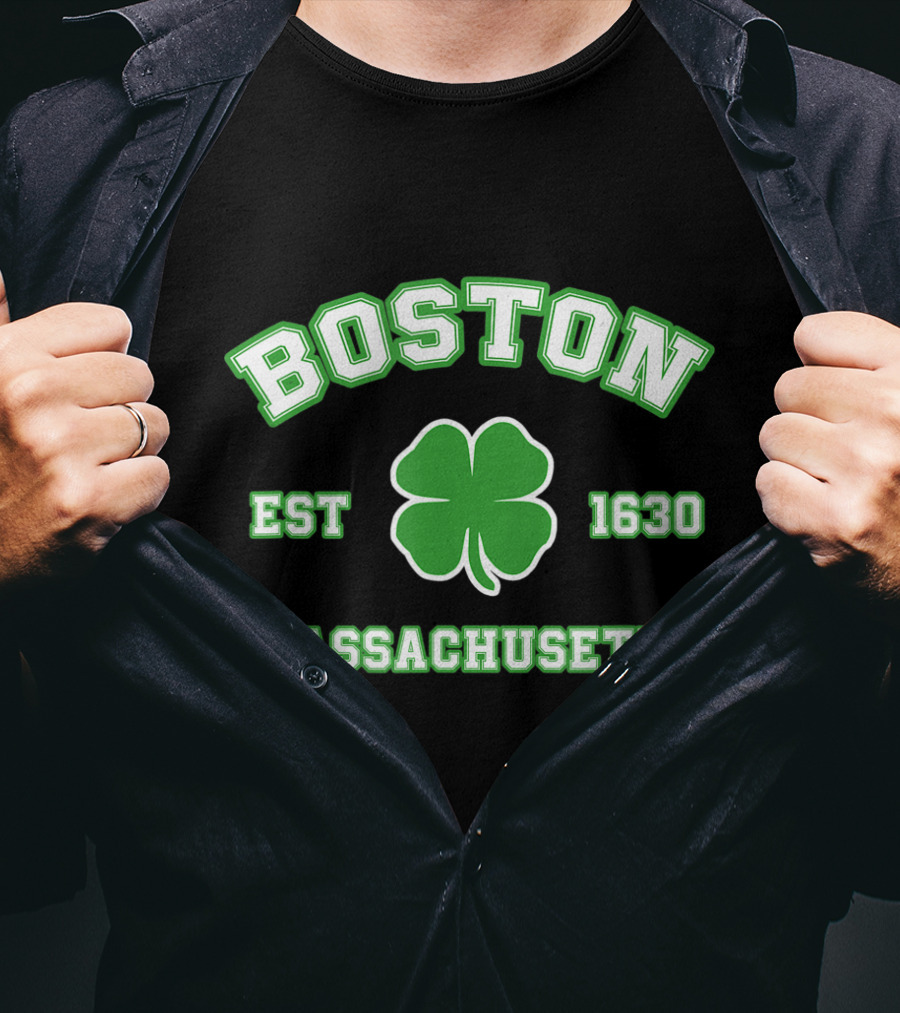Boston Massachusetts Est 1630 Shamrock St. Patrick's Day Irish T-Shirt