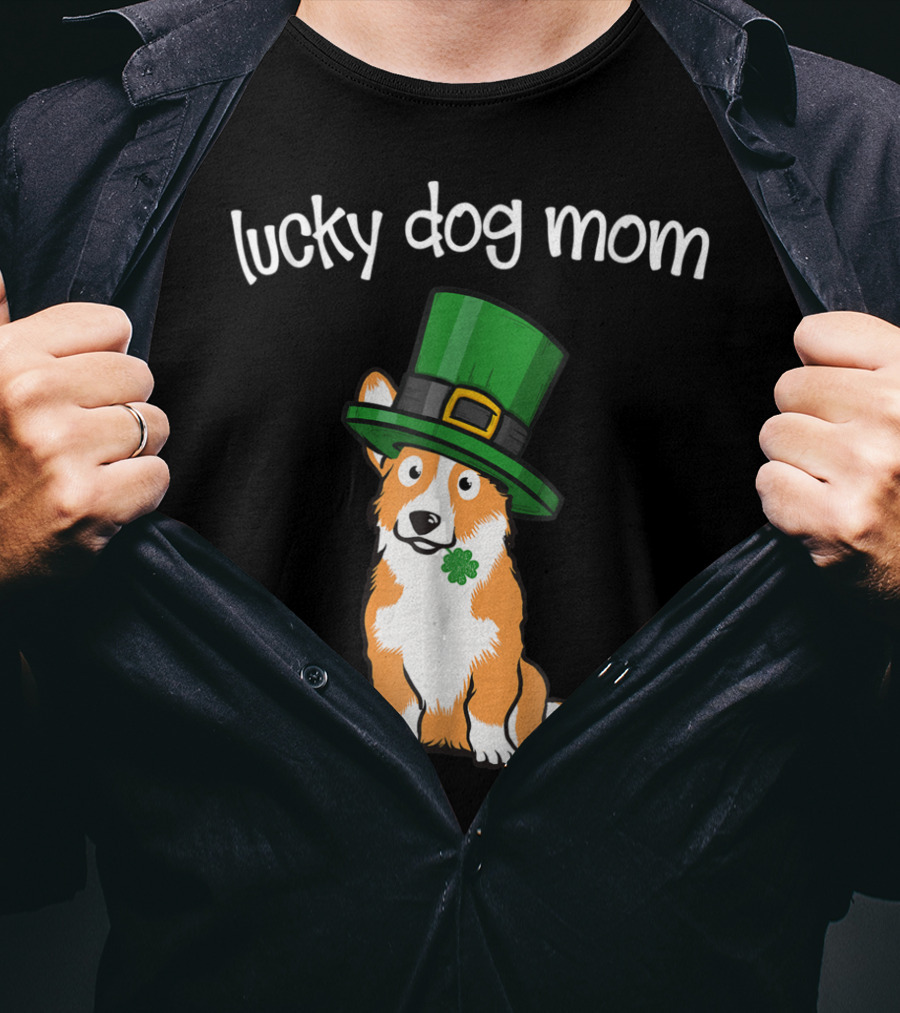Lucky Dog Mom St Patricks Day Corgi T-Shirt