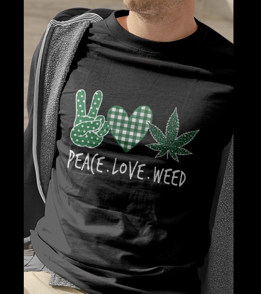 Peace Love Weed Shamrocks Green Heart Weed Leaf T-Shirt