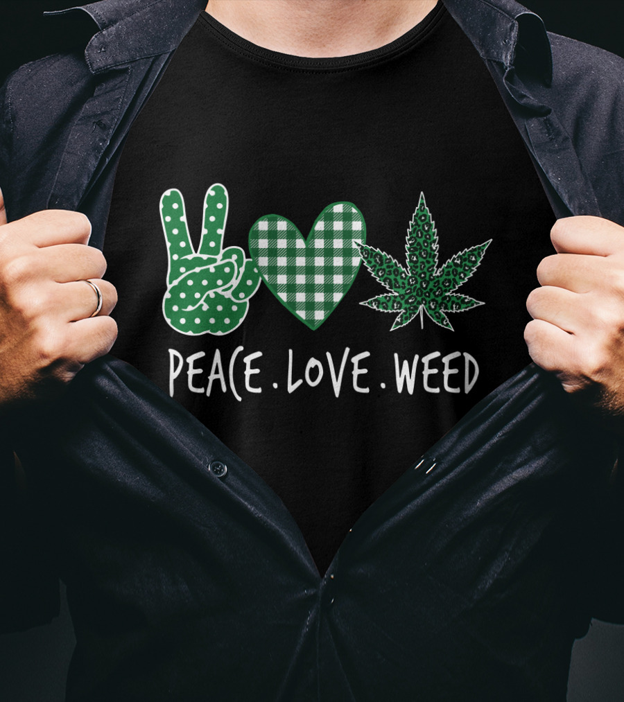 Peace Love Weed Shamrocks Green Heart Weed Leaf T-Shirt