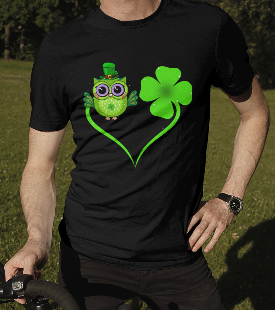 Owl Lover Clover Shamrocks Love Luck T-Shirt