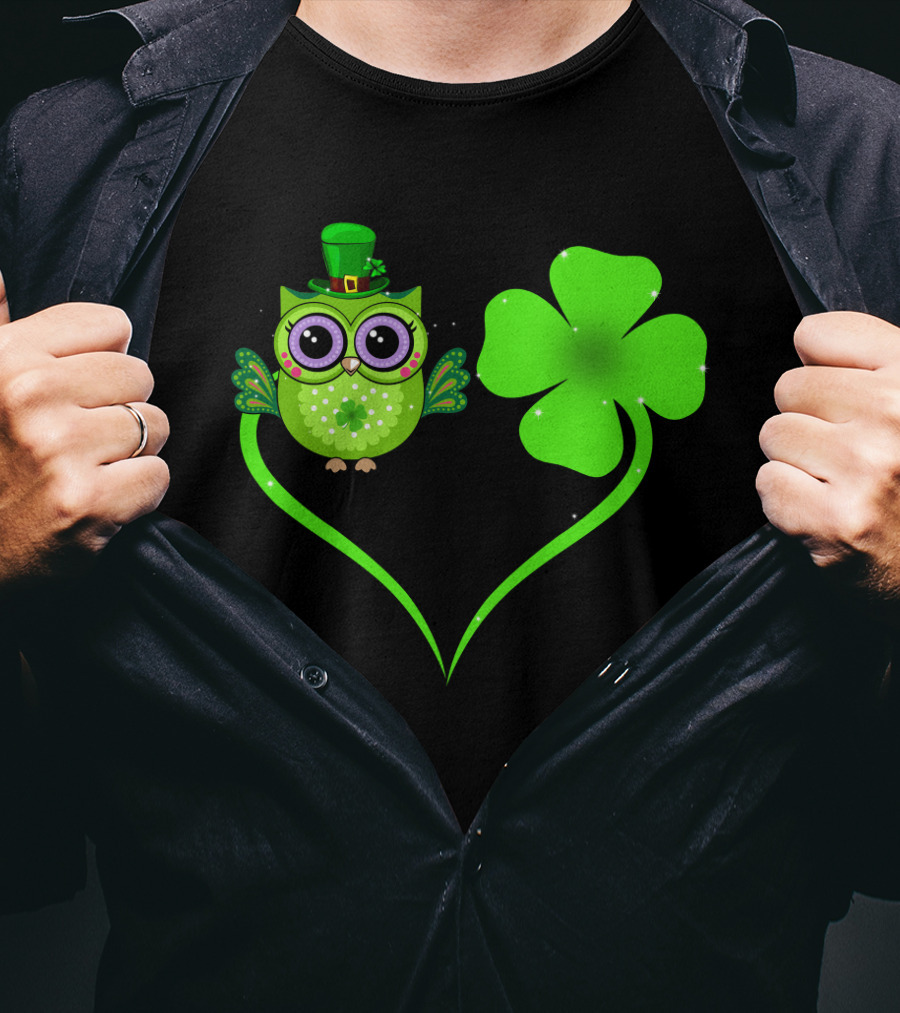 Owl Lover Clover Shamrocks Love Luck T-Shirt