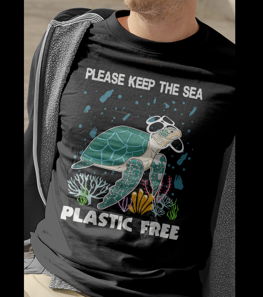 Please Keep The Sea Plastic Free With Turtle And Coral T-Shirt