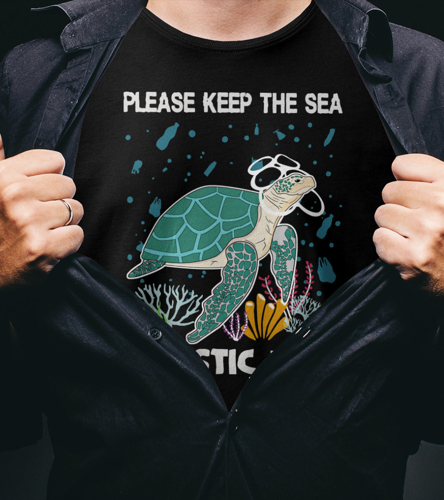 Please Keep The Sea Plastic Free With Turtle And Coral T-Shirt