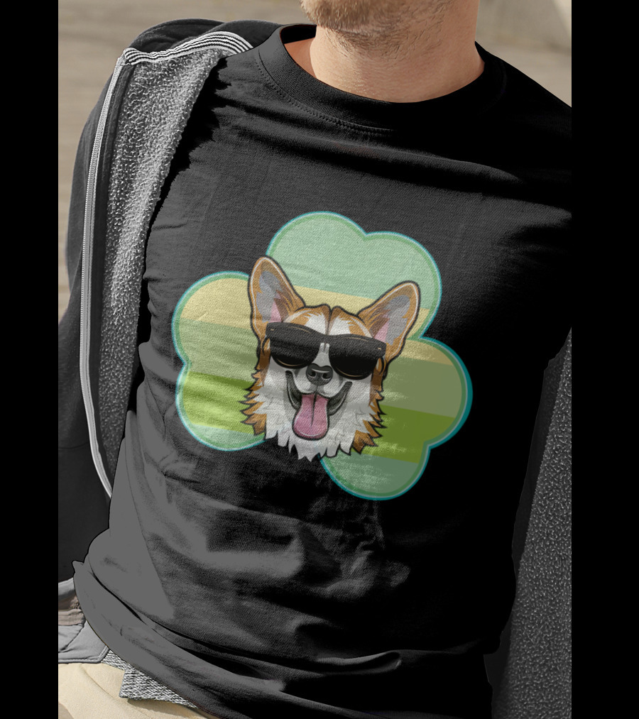 Corgi Shamrock Love With Sunglasses T-Shirt