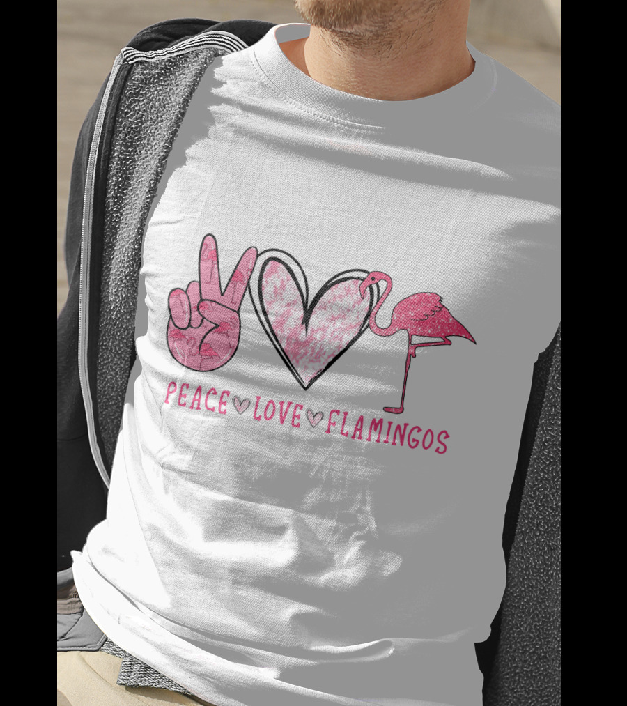 Peace Love Flamingos Pink Heart And Flamingo T-Shirt