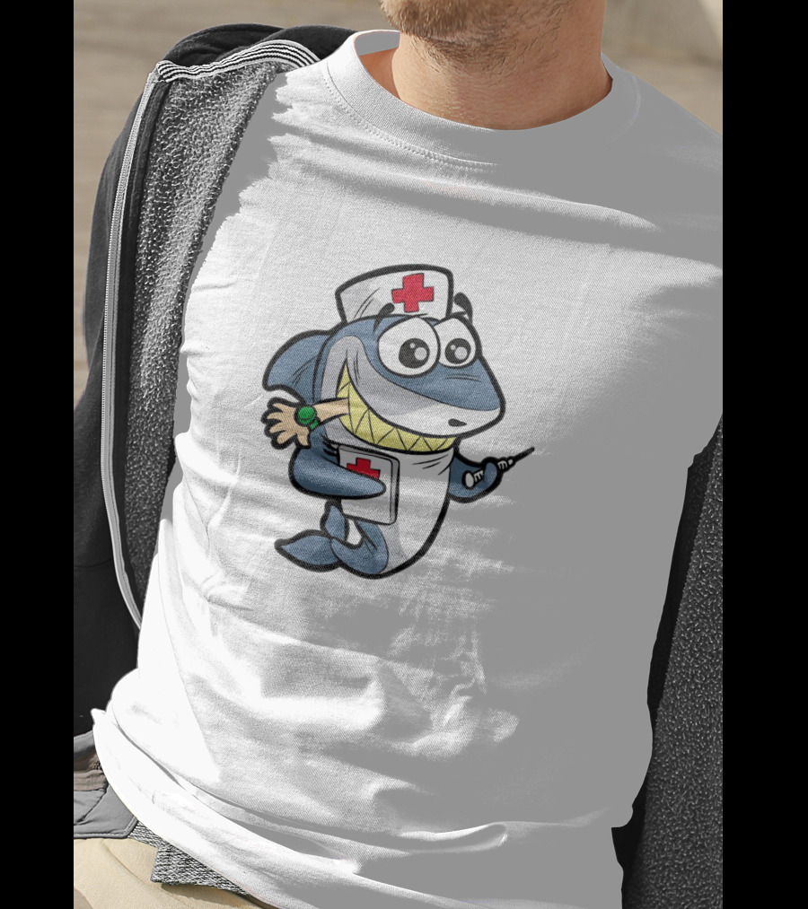 NURSE SHARK Doctor Medicine Hospital Syringe Comic Cartoon T-Shirt