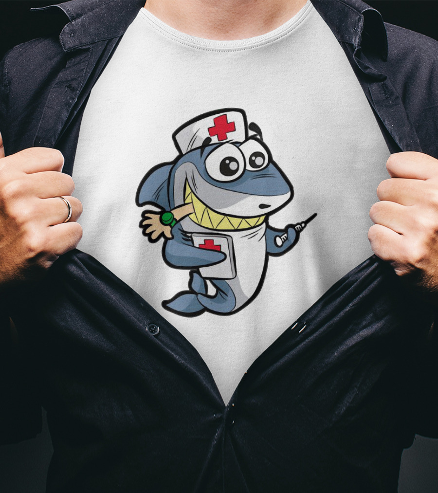 NURSE SHARK Doctor Medicine Hospital Syringe Comic Cartoon T-Shirt