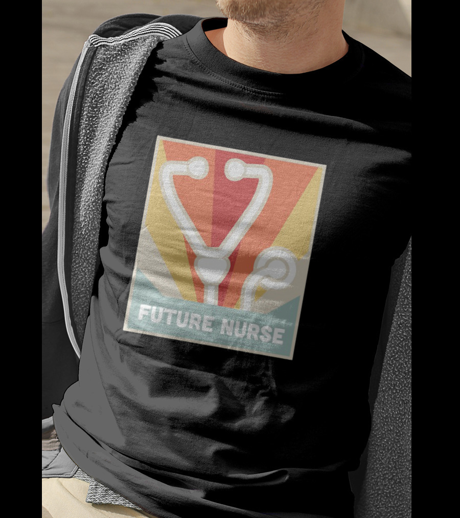 Retro Style Future Nurse Stethoscope Icon With Sunburst Background T-Shirt