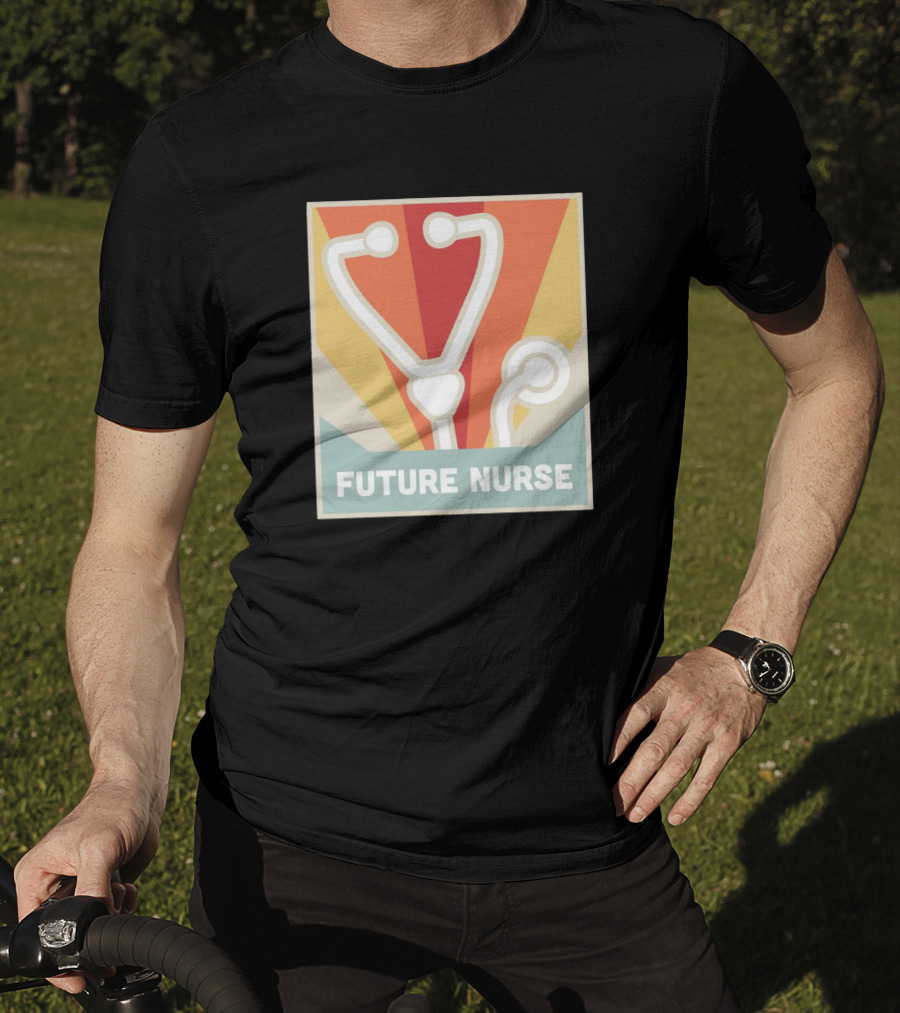 Retro Style Future Nurse Stethoscope Icon With Sunburst Background T-Shirt
