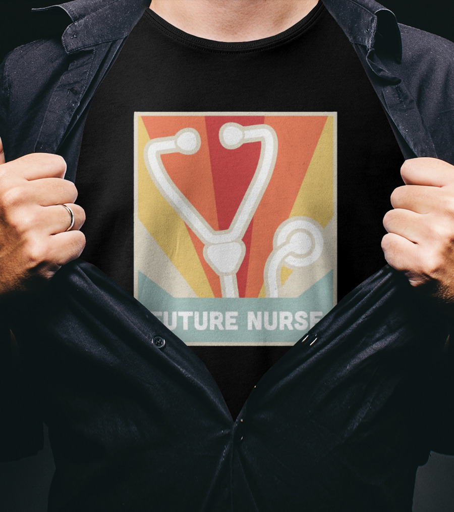 Retro Style Future Nurse Stethoscope Icon With Sunburst Background T-Shirt