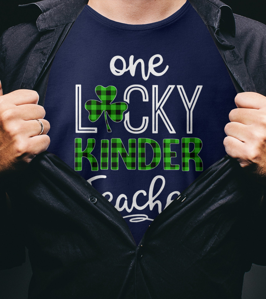 One Lucky Kinder Teacher Shamrock Plaid T-Shirt