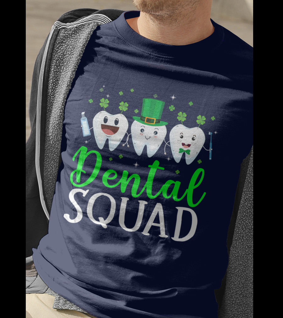 Dental Squad Funny Dentist St. Patrick's Day Tooth Trio T-Shirt