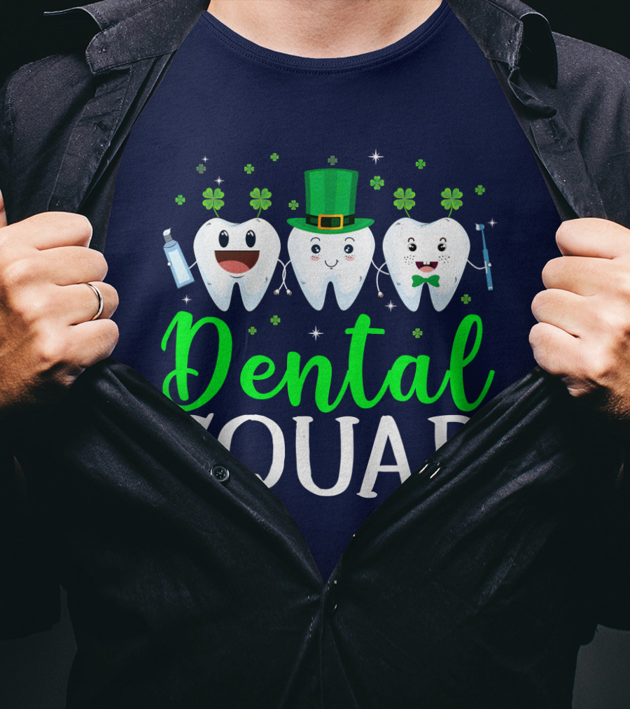 Dental Squad Funny Dentist St. Patrick's Day Tooth Trio T-Shirt