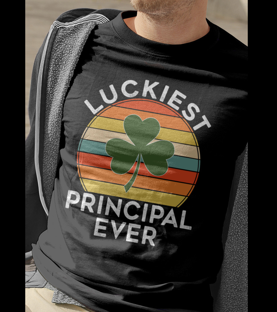 Luckiest Principal Ever Shamrock Retro Stripes T-Shirt