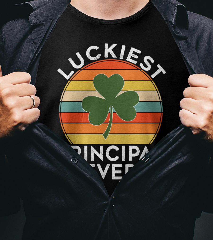 Luckiest Principal Ever Shamrock Retro Stripes T-Shirt