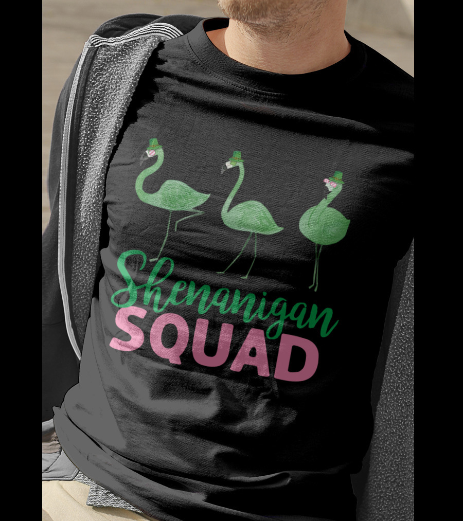 Shenanigan Squad Green Flamingos Irish T-Shirt