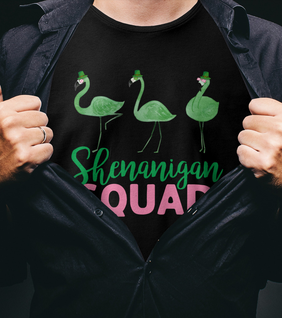 Shenanigan Squad Green Flamingos Irish T-Shirt