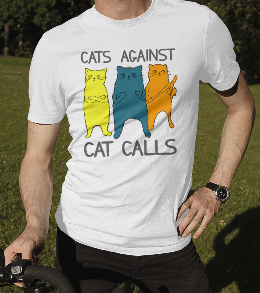 CATS AGAINST CAT CALLS Three Colorful Cats United Stance T-Shirt