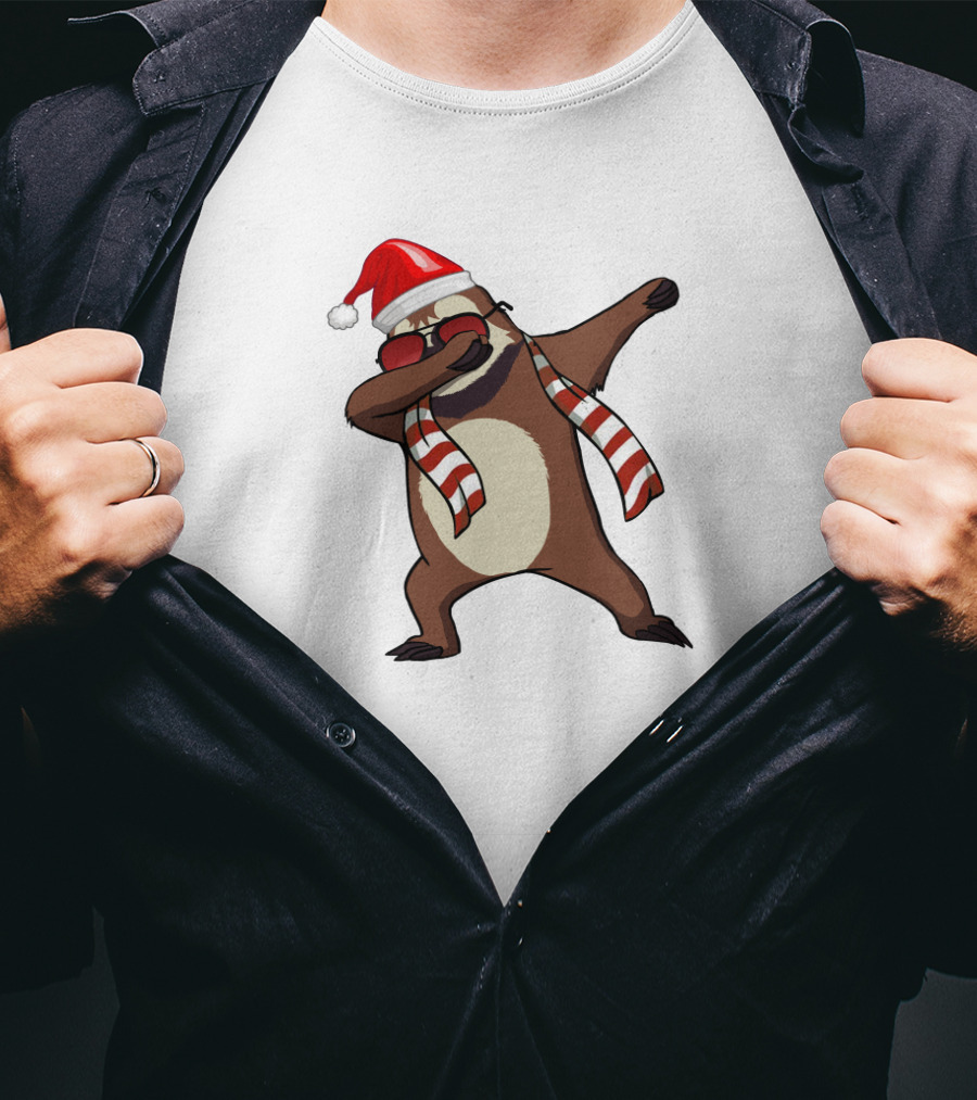 Dabbing Sloths Santa Claus Christmas Dance T-Shirt