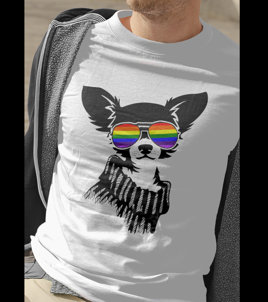Pride Rainbow Sunglasses Chihuahua Dog T-Shirt